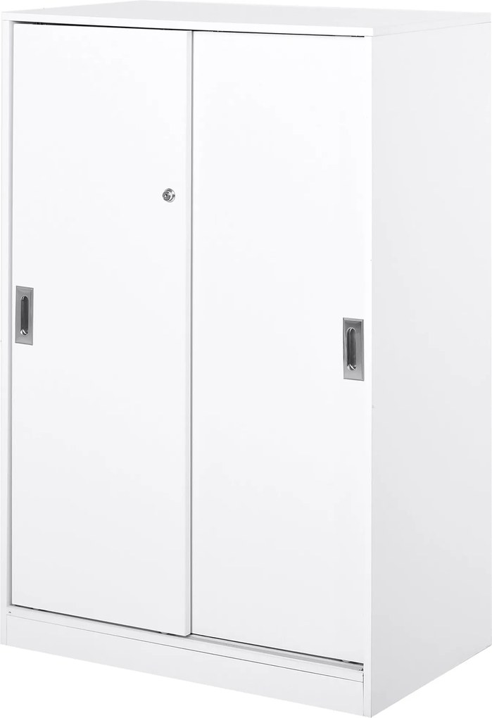 HOMCOM Praktikus Iroda Szekrény 2 Csúszóajtóval, Kulcsokkal és 3 Polccal 80x40x120 cm Fehér | Aosom