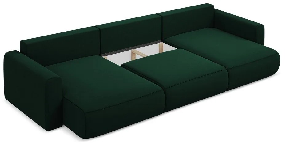 Zöld bársony kinyitható-tárolóhelyes (U alakú) sarokkanapé Kapua – Makamii