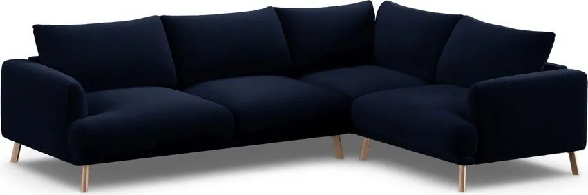 Sötétkék bársony sarokkanapé (jobb oldali-L alakú) Naomi – Micadoni