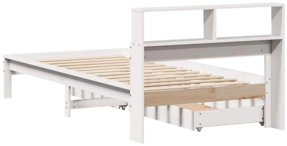 fehér tömör fenyőfa könyvespolcos ágy matrac nélkül 100x200 cm