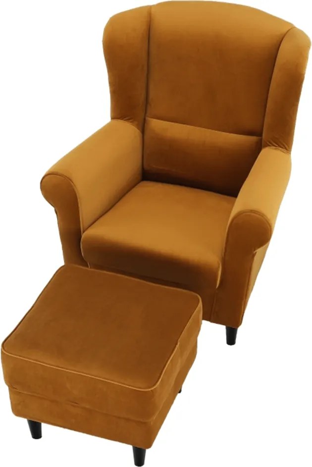 Füles fotel puffal, szövet mustár, ASTRID