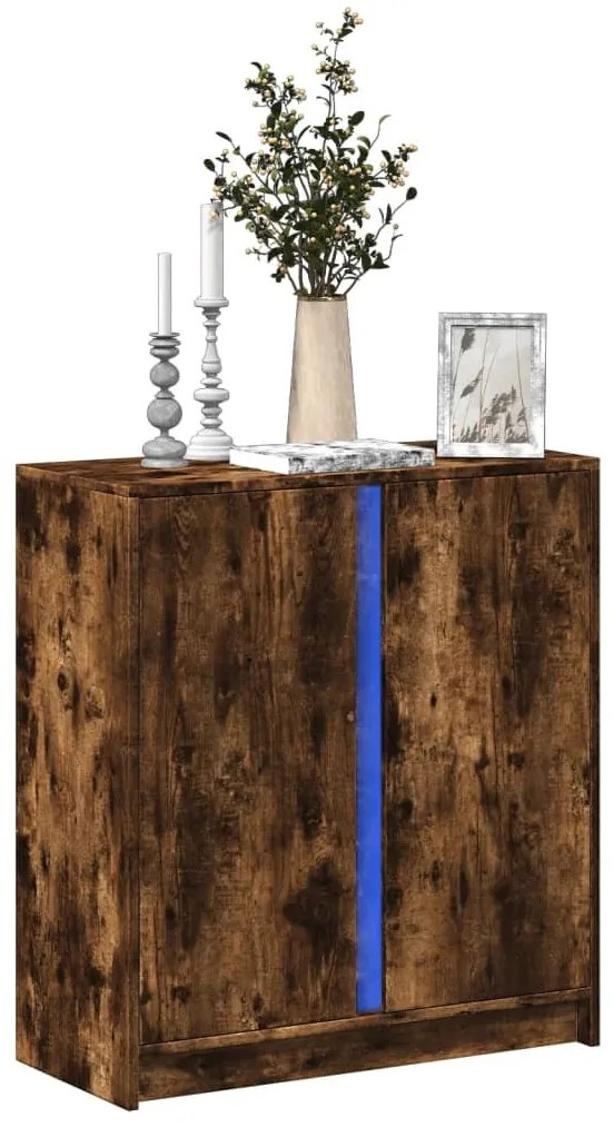 füstös tölgy szerelt fa tálalószekrény LED-del 77 x 34 x 85 cm