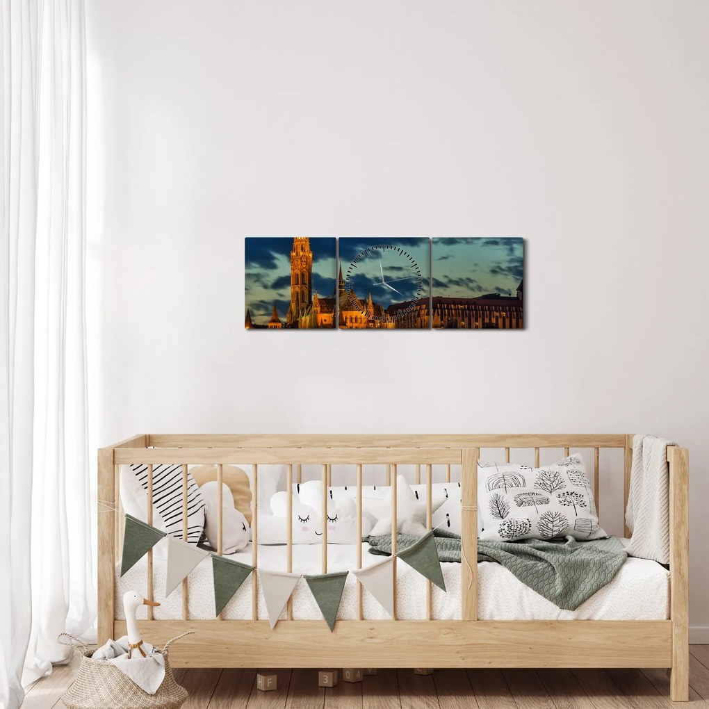 Kivilágított épületek képe (órával) (90x30 cm)