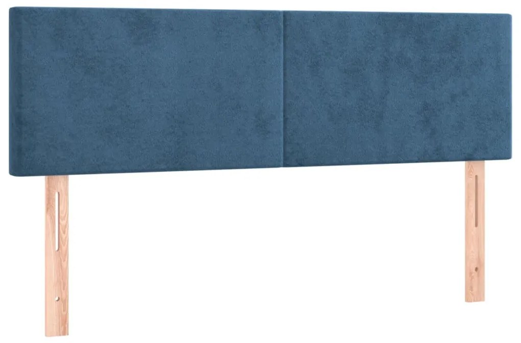 sötétkék bársony rugós és LED-es ágy matraccal 140x190 cm