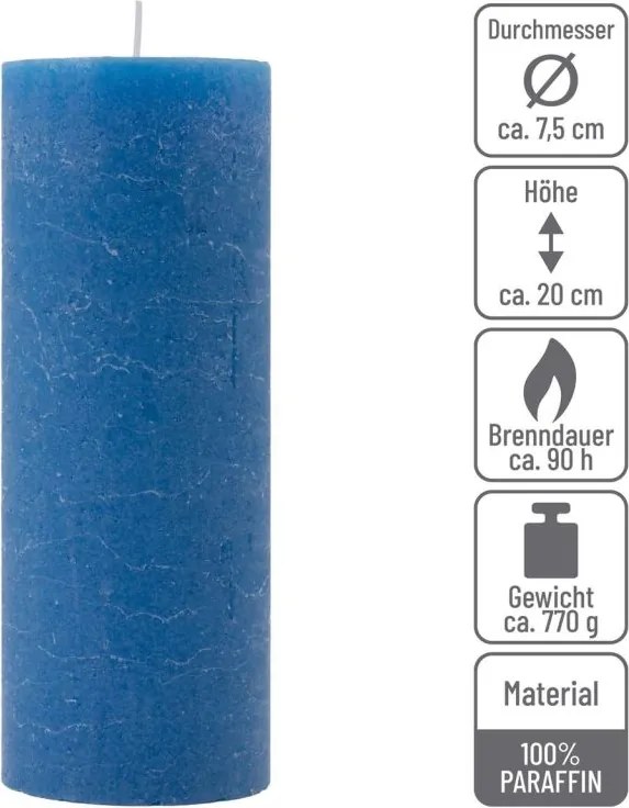 Rusztikus gyertya készlet 20 cm Ø 7,5 cm 2 db kék