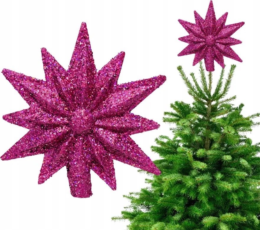 Rózsaszín Csillag Karácsonyfadísz Csillogó Csillag Karácsonyfadísz 17 cm