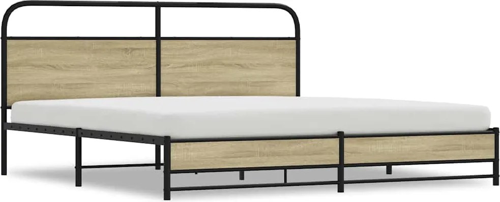 vidaXL sonoma tölgy színű fém ágykeret matrac nélkül 183 x 213 cm