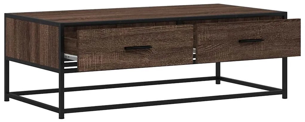 barna tölgy színű szerelt fa és fém dohányzóasztal 100x50x35 cm