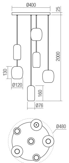 Redo 01-3482 - Csillár zsinóron BOOM 6xGU10/10W/230V átm. 48 cm fekete/zöld/barna