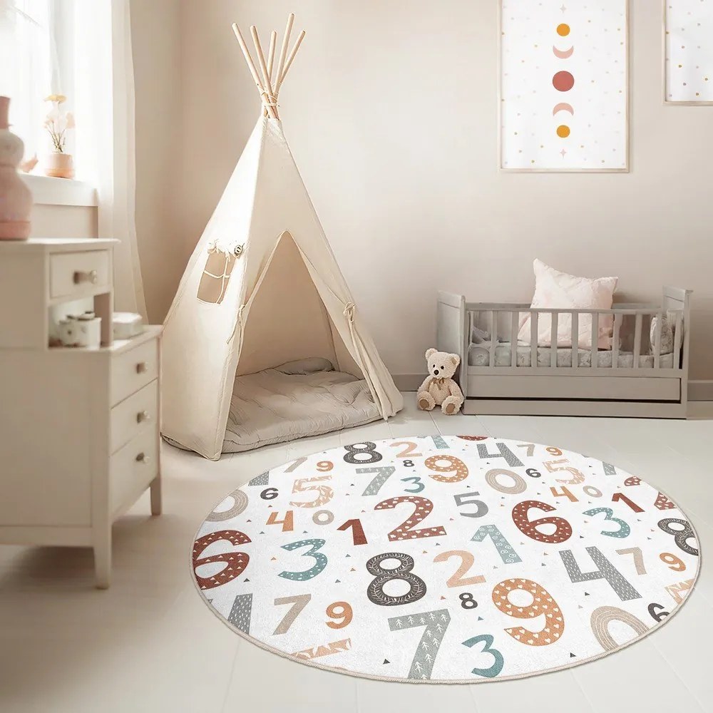 Mosható gyerek játszószőnyeg ø100 cm Happy Numbers – Mila Home