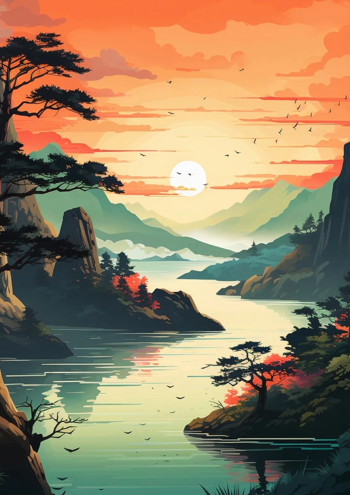 Poszter 42x59,4cm Lenyugvó nap a Csendes-tónál