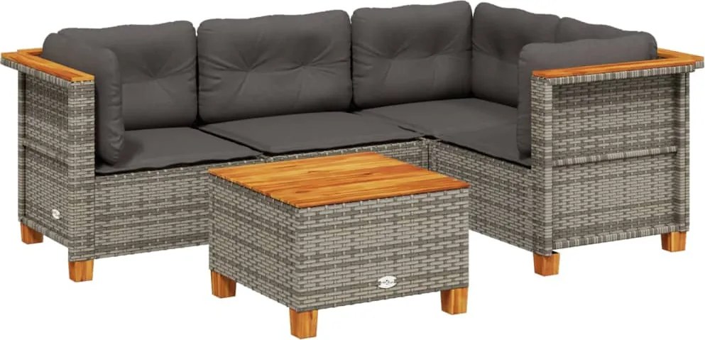 vidaXL 5 részes szürke polyrattan kerti ülőgarnitúra párnákkal