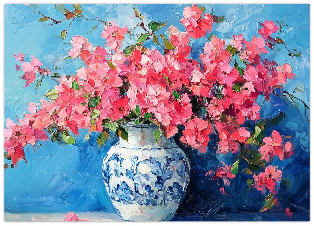 Üveg kép - Váza rózsaszín virágokkal (70x50 cm)