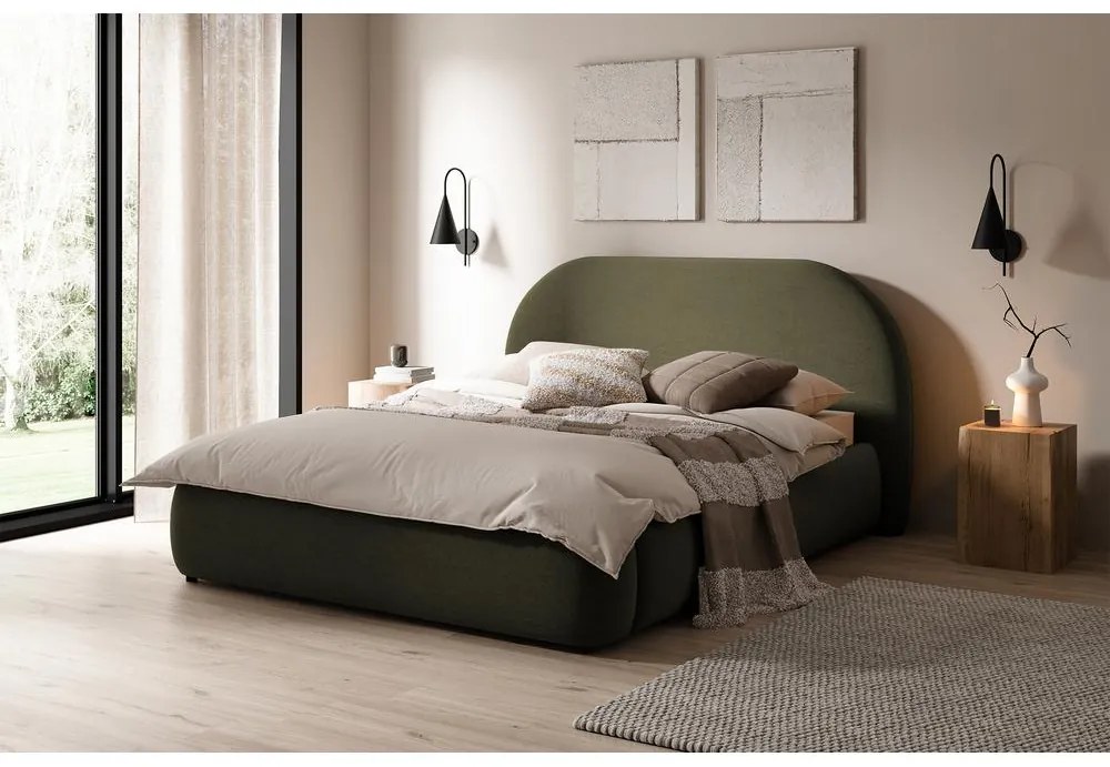 Franciaágy 140 cm Olivo P (ágyráccsal) (tárolóhellyel) (zöld + fekete). Akció -15%. 1100410