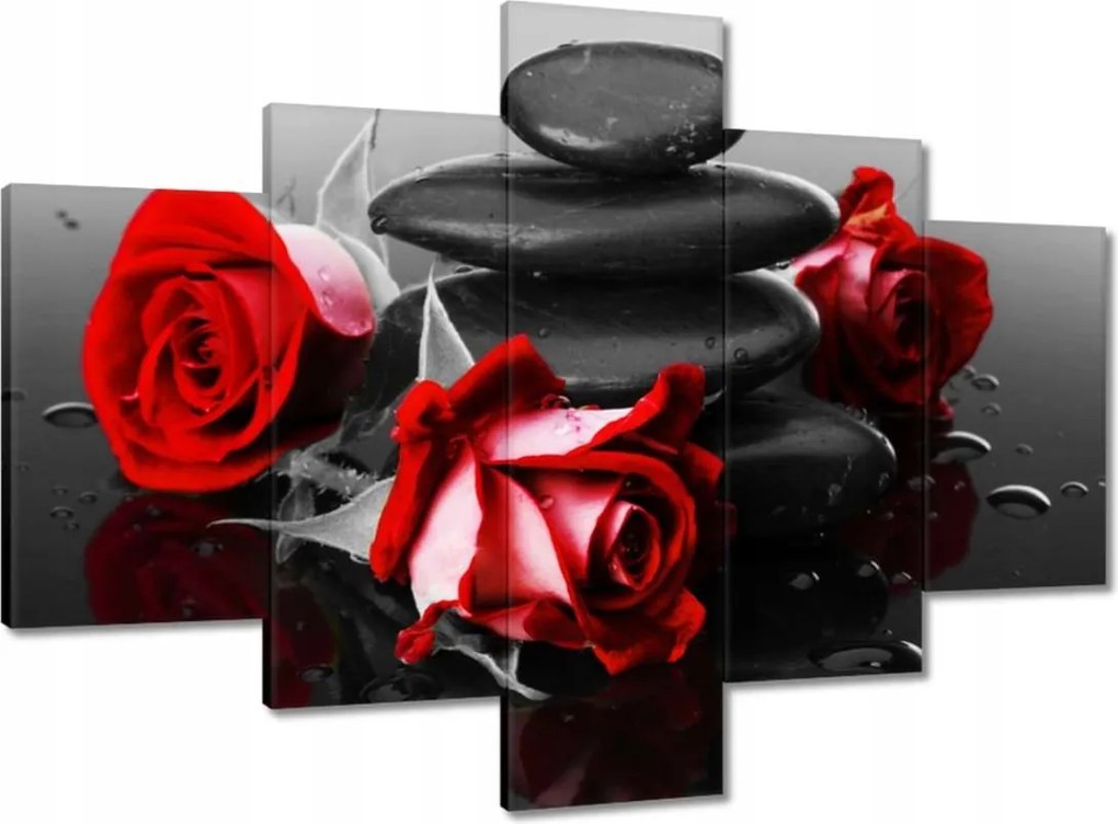 Vászonkép 100x70 Vörös rózsák Kövek