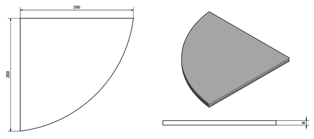 SAPHO 22487 sarokpolc, negyedkör alakú 20 x 20 x0,8 cm, tejüveg