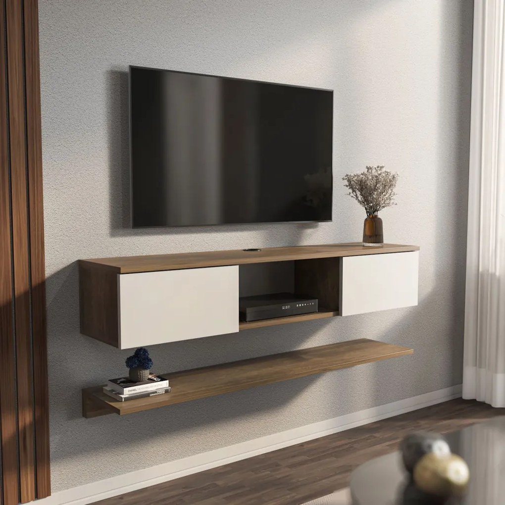 Elia TV-állvány, dió-fehér, 140 cm