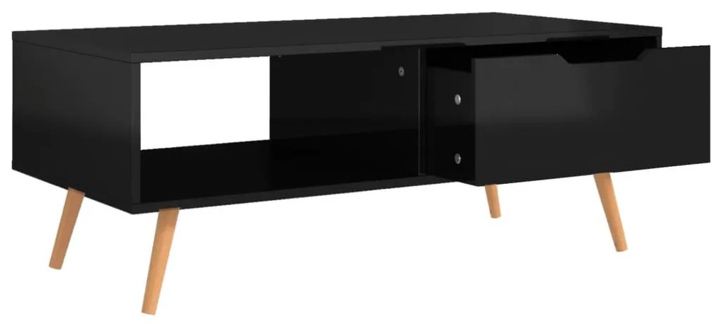 Magasfényű fekete szerelt fa dohányzóasztal 100 x 49,5 x 43 cm
