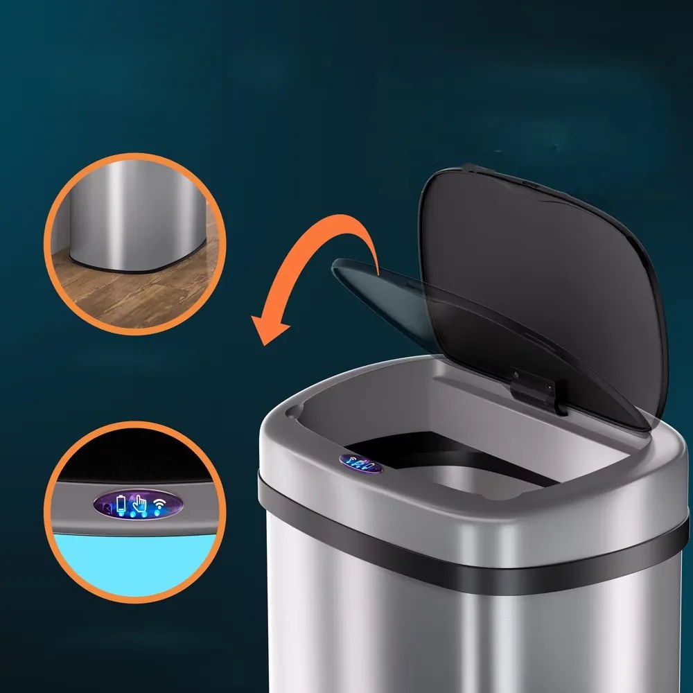 Deuba Érintésmentes, szögletes szemetes USB-vel 58 l - ezüst