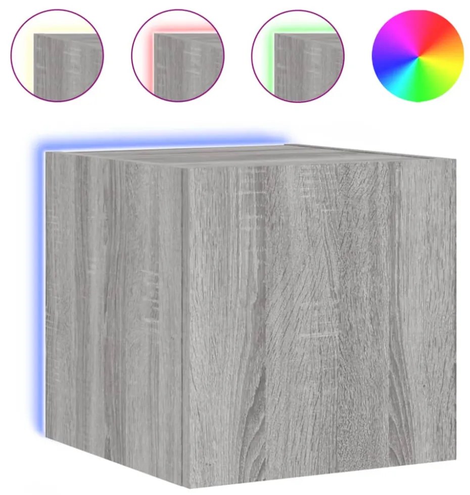 2 db szürke sonoma fali TV-szekrény LED-ekkel 30,5x35x30 cm