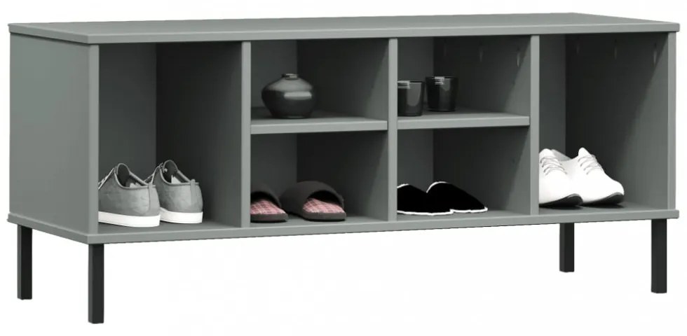 OSLO szürke tömör fa cipőszekrény fém lábakkal 106 x 35 x 45 cm