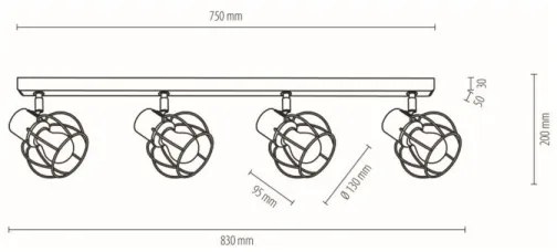 Spot-Light 26114404 - Mennyezeti spotlámpa PHIPHI 4xE27/60W/230V tölgy