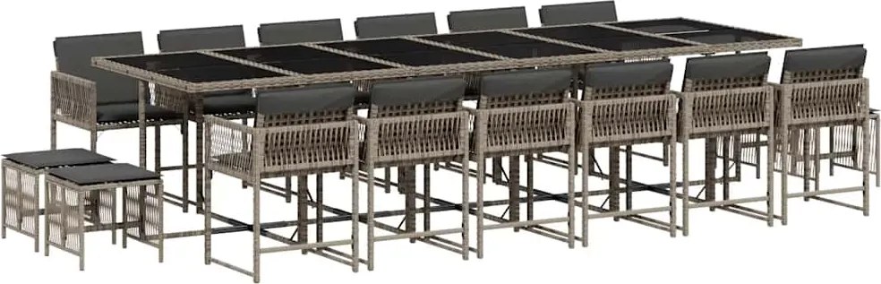 vidaXL 17 részes szürke polyrattan kerti étkezőgarnitúra párnával