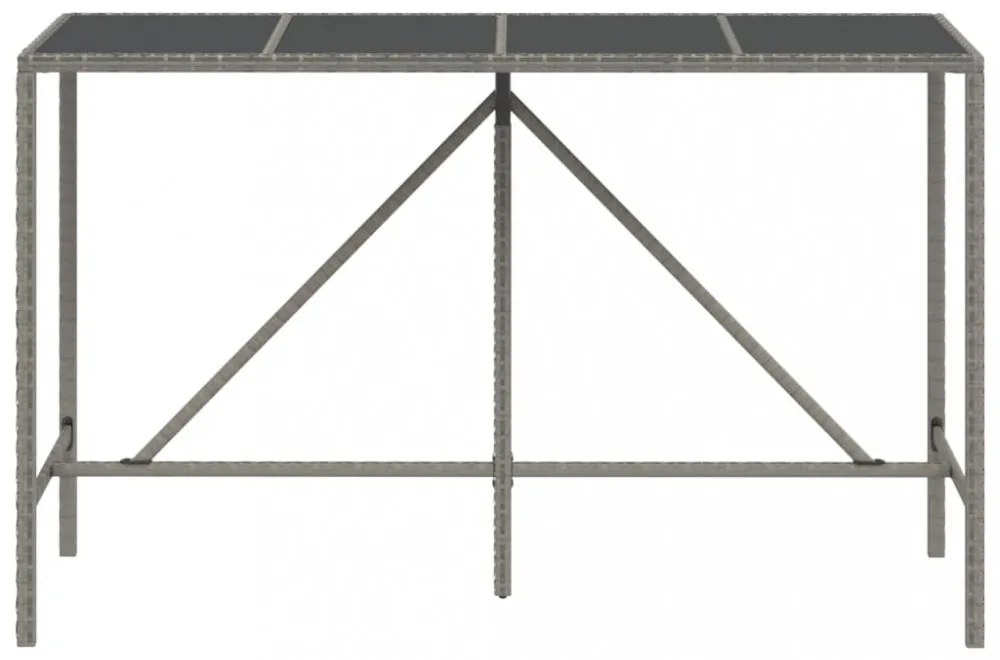 szürke polyrattan üveglapos bárasztal 180 x 70 x 110 cm
