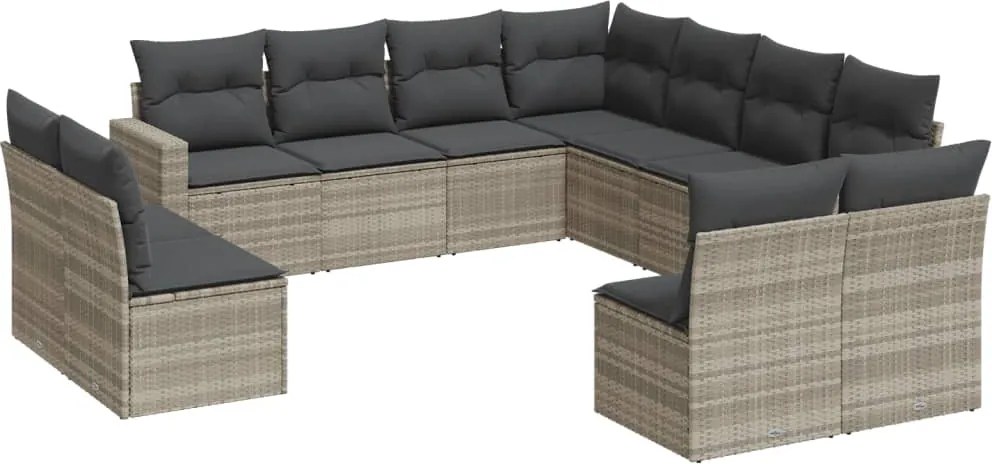 vidaXL 11 részes világosszürke polyrattan kerti ülőgarnitúra párnákkal