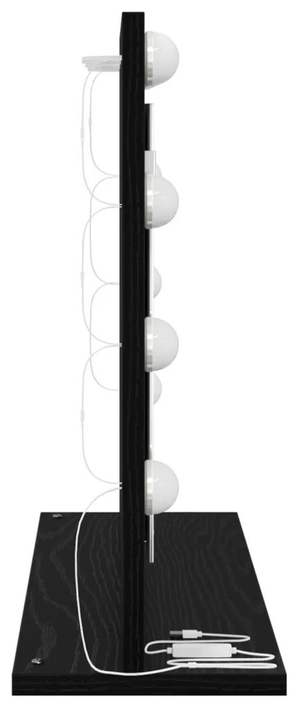 Sminktükör LED világítással Fekete Tölgy 60x45x18 cm