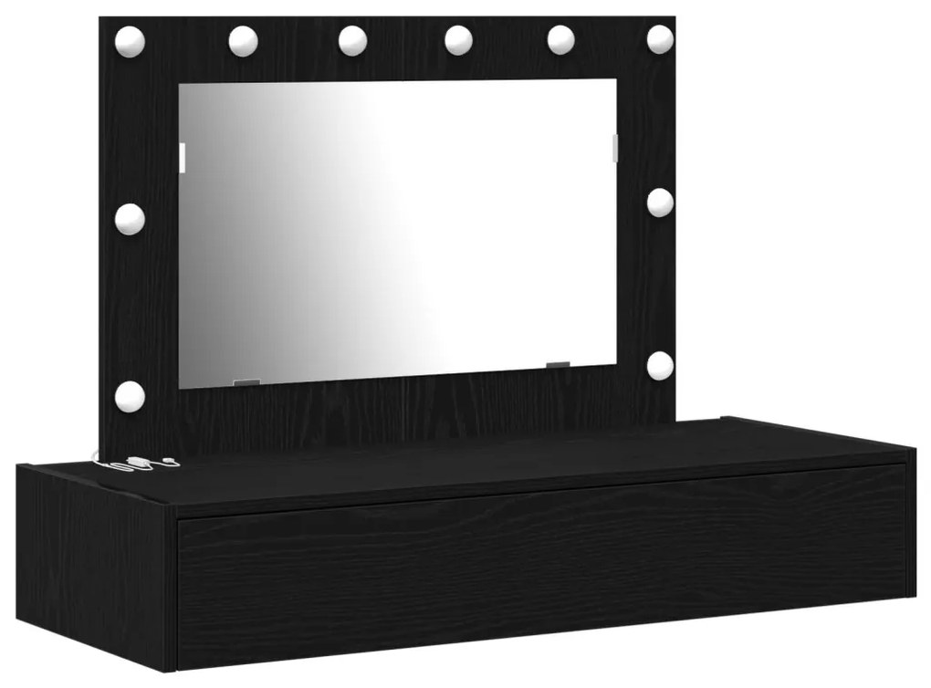 vidaXL Öltözködőasztal tükör lámpákkal Fekete 100 x 40 x 70 cm Faanyag