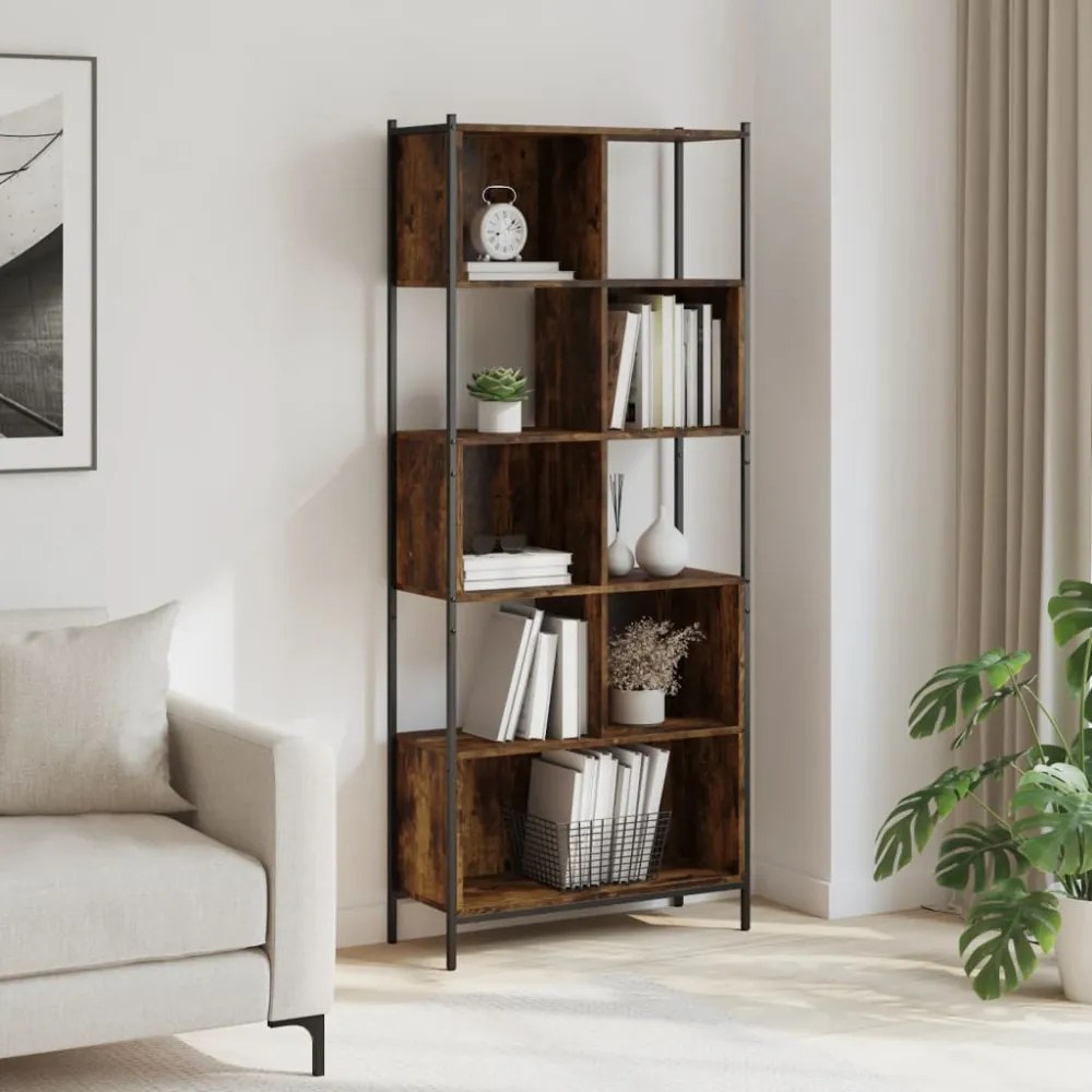 füstös tölgy színű szerelt fa könyvszekrény 72x28x172 cm