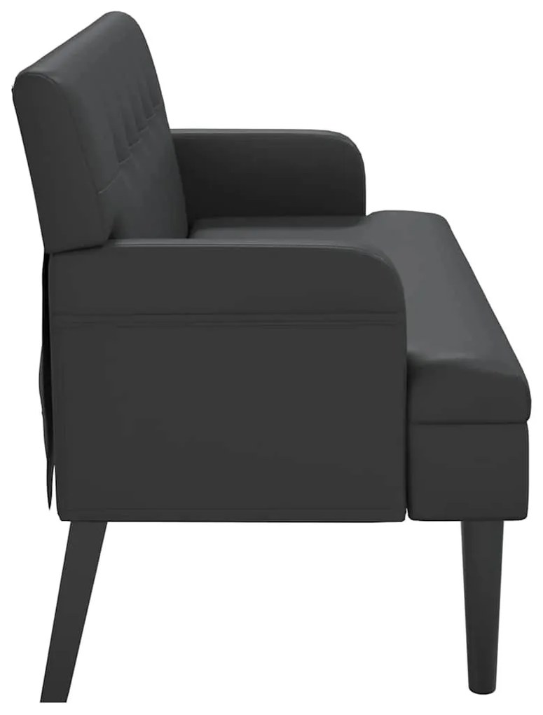 fekete műbőr pad háttámlával 112 x 65,5 x 75 cm