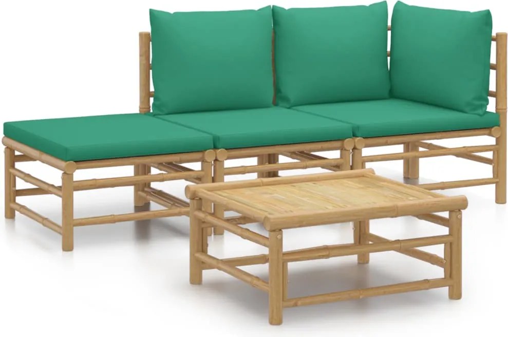 vidaXL 4 részes bambusz kerti ülőgarnitúra zöld párnákkal