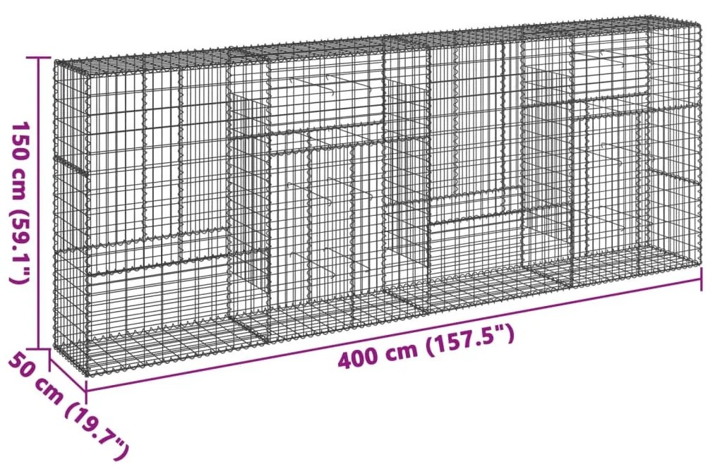 horganyzott vas gabion kosár fedéllel 400 x 50 x 150 cm