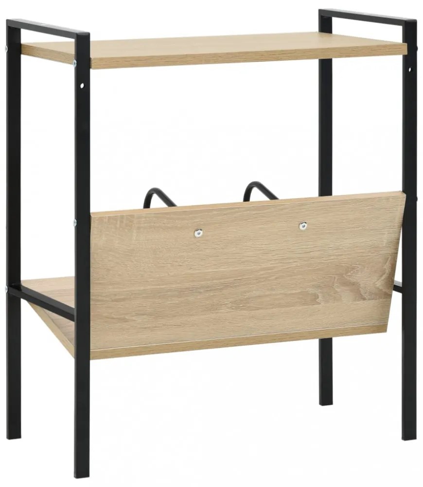2-szintes fekete és tölgy szerelt fa könyvespolc 52x28x59 cm