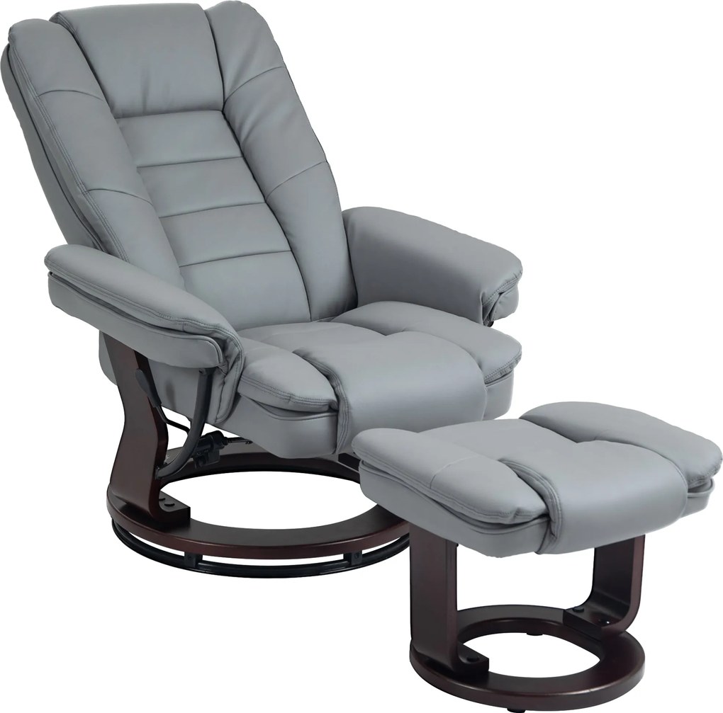 HOMCOM Fotel Lábpihentetővel 360° Forgatható TV Fotel Reclining Funkcióval, 130 kg teherbírással, Műbőr, Szürke | Aosom