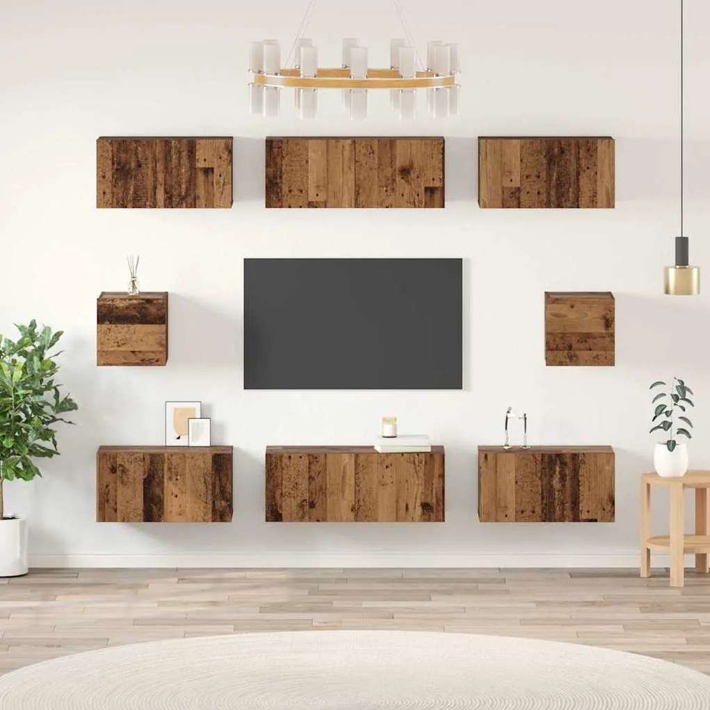 TV Szekrény Szett Falra szerelhető 8 pcs Régi fa Faanyag