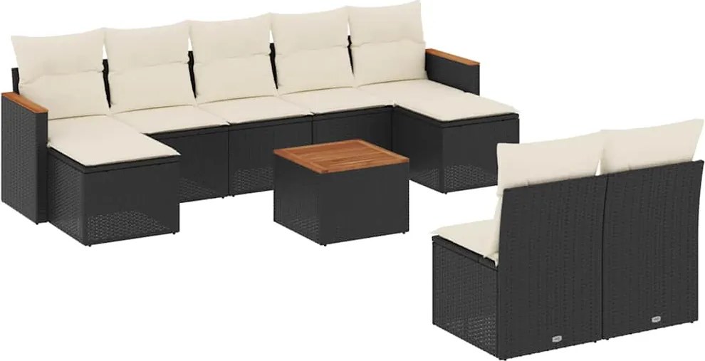 vidaXL 10 részes fekete polyrattan kerti ülőgarnitúra párnákkal