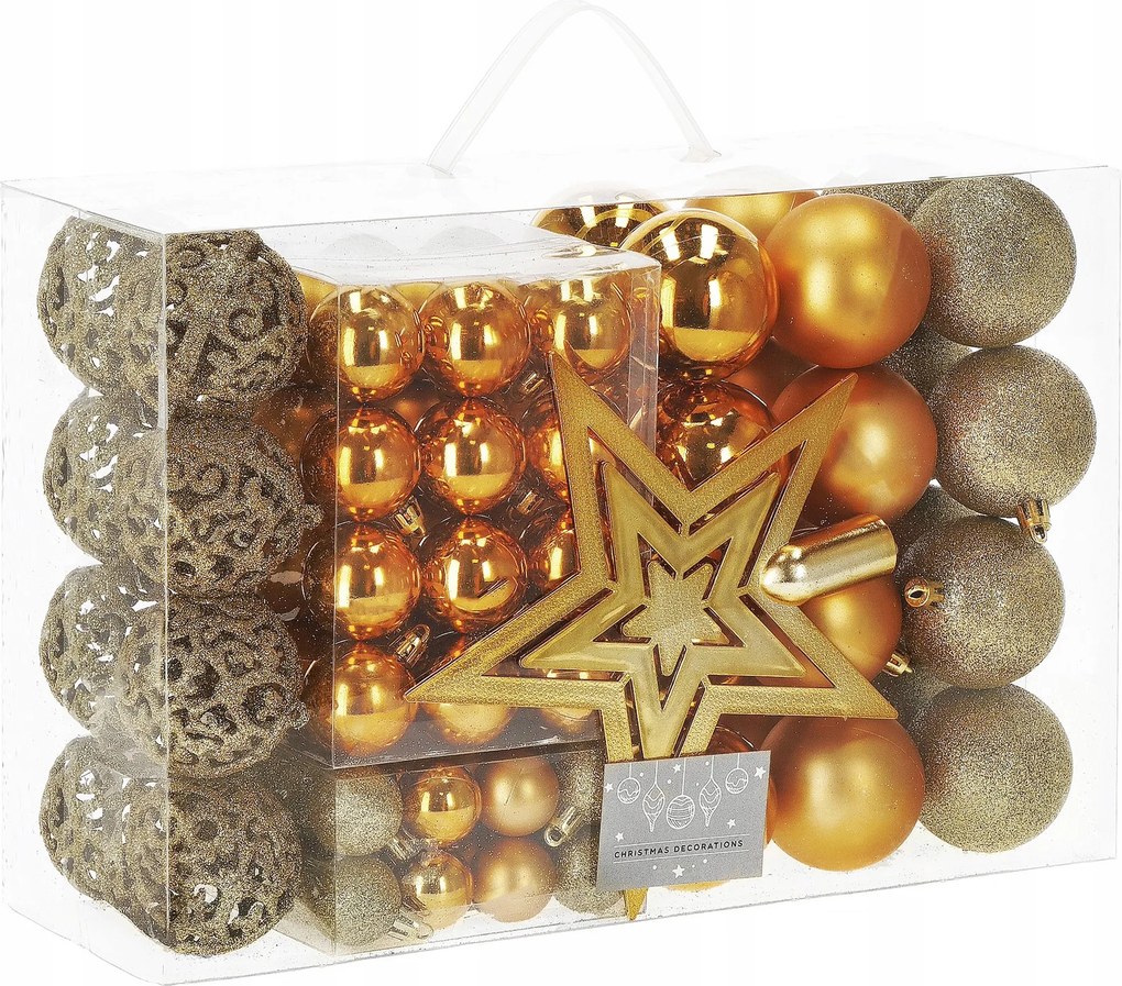 Karácsonyfadísz Szett Törhetetlen Arany Díszek 100 db-os Csillag