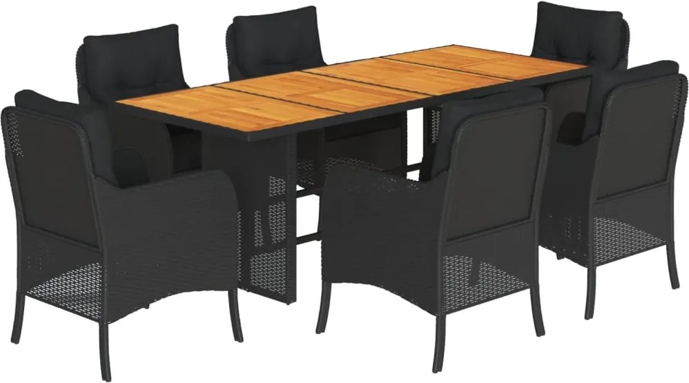 vidaXL 7 részes fekete polyrattan kerti étkezőgarnitúra párnával
