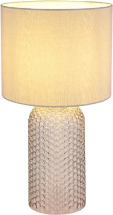 Globo 21735G Asztali lámpa, üveg szürke, textil szürke, kábel PVC fehér, billenőkapcsoló a kábelen, ø: 265mm, M: 500mm, kábel hossza 1300mm, 1x E27 60W 230V izzó nélkül