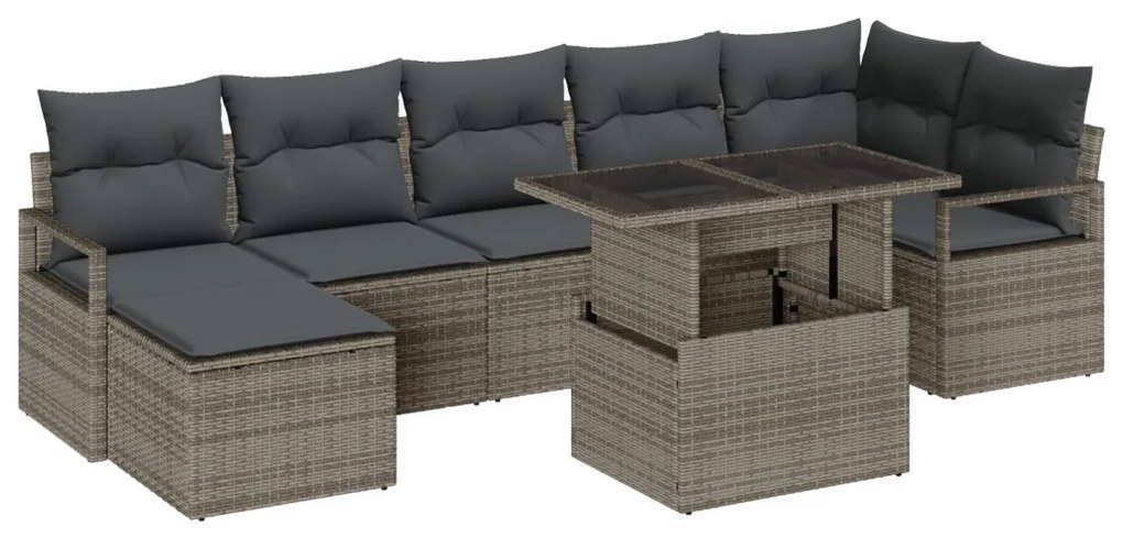 8 Részes Kerti Sofa Szett Párnákkal Szürke Poli Rattan