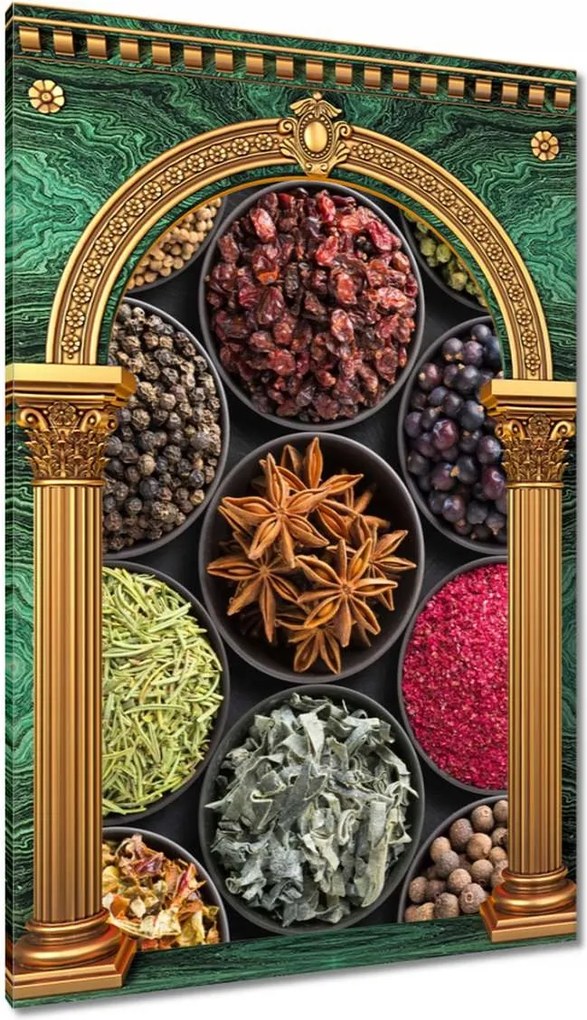 Vászonkép 60x90 Fűszertálak gyógynövények