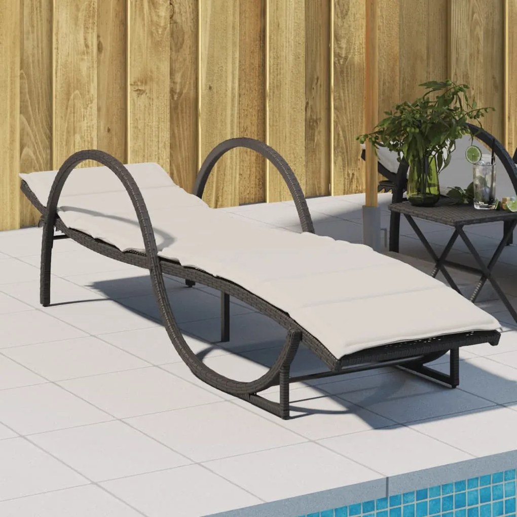 vidaXL fekete polyrattan napozóágy párnával 60 x 199 x 42 cm