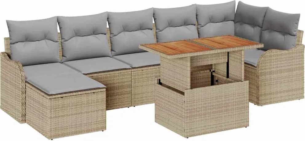 vidaXL Kerti Kanapé Szett tárolóval 8 pcs Bézs Poli rattan