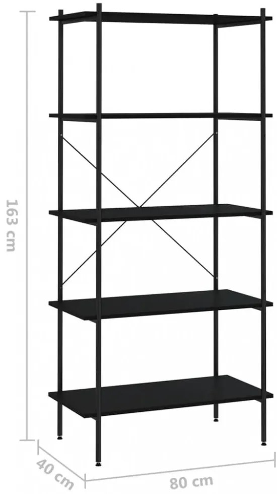 fekete 5 szintes polcrendszer 80x40x163 cm