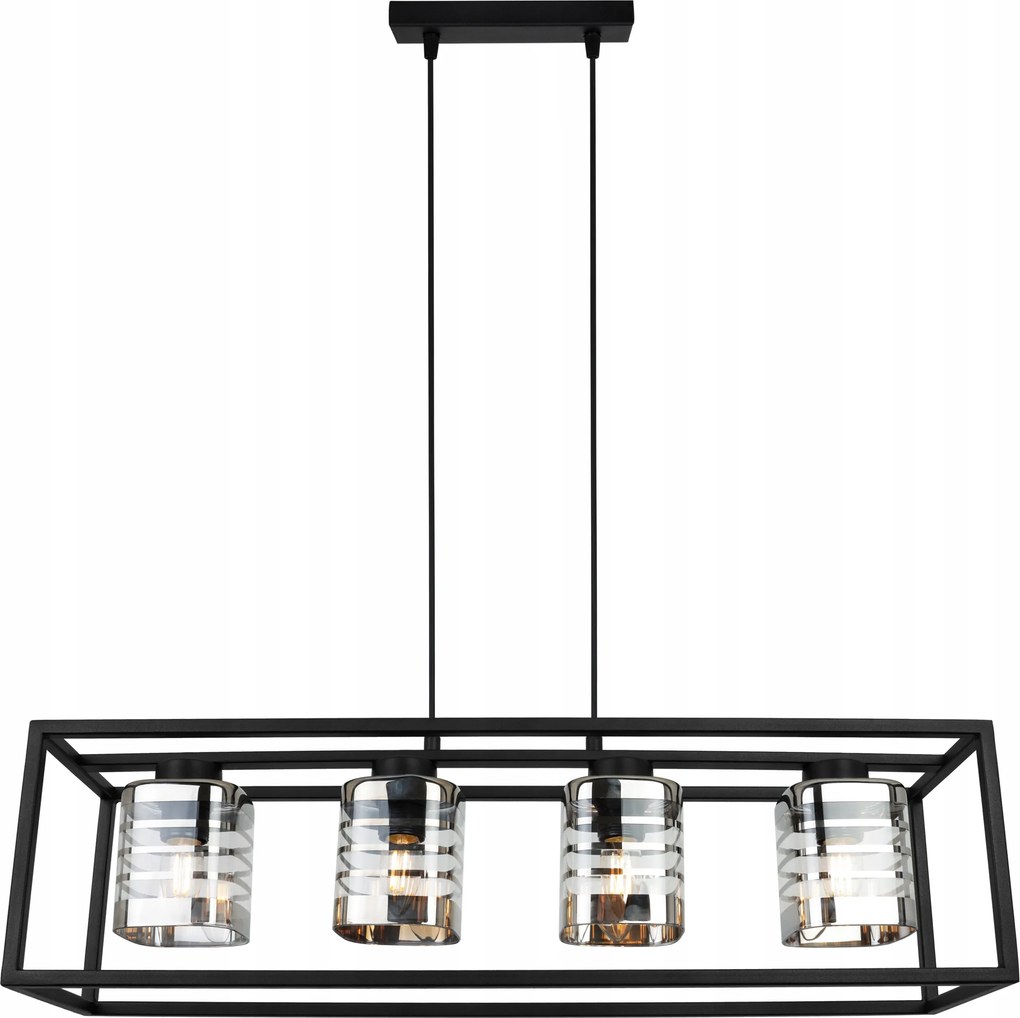 Mennyezeti Lámpa Függeszték Csillár Loft Fekete Ketrec Üveg Lámpabúra Ezüst