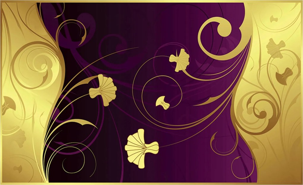 Fotótapéta Lila-arany floralia arany díszítéssel 368x254 +ragasztó