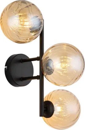 Globo 56146W Fali lámpa, fekete matt fém, borostyánszínű üveggolyók, HxSzxM: 360x280x250mm, 3x G9 LED 4W 230V izzók nélkül